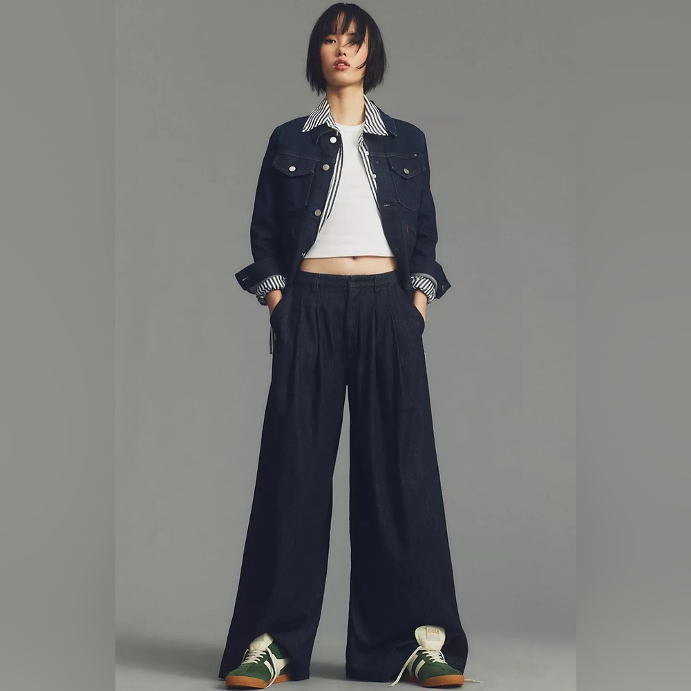 MAEVE by ANTHROPOLOGIE The Avery Pleated Wide Leg Denim Trousers - Picture 2 of 11